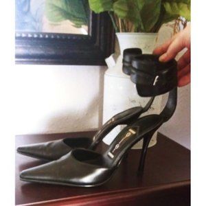 Sexy Black Ankle Cuff Stiletto Heel Pumps